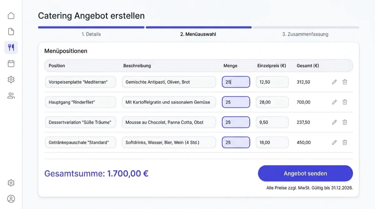 Catering-Angebot in wenigen Klicks erstellen